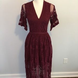 Red Altar’d State Lace Maxi Dress